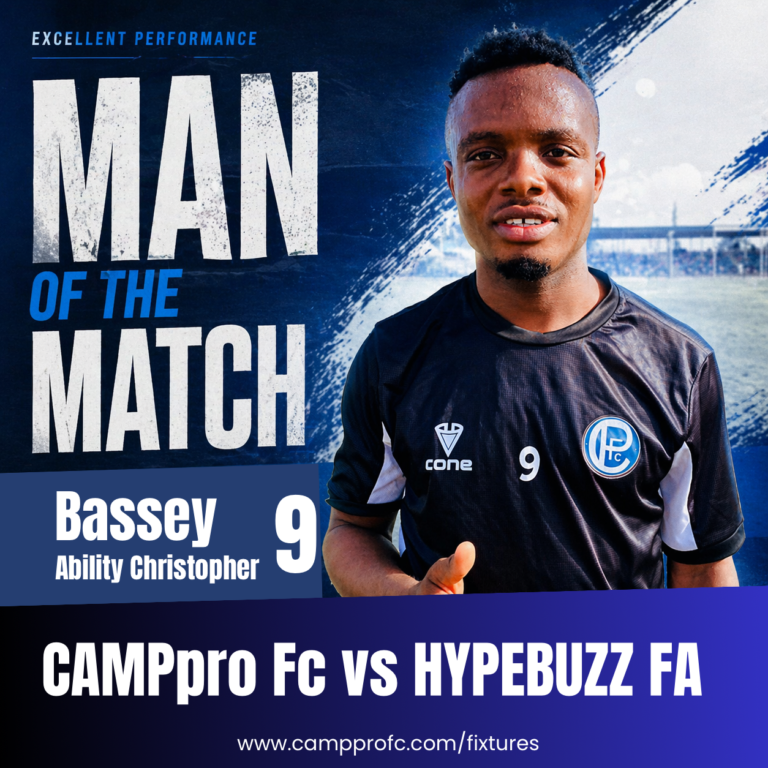 Bassey Ability Christopher Named Man of the Match in CAMPpro FC’s 1-1 Draw with Hypebuzz FA